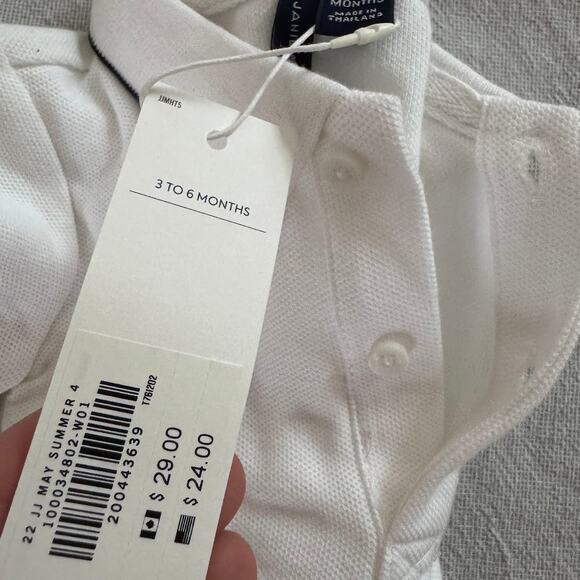 Janie and Jack White Polo Bodysuit Navy Trim Collar Size 3-6 Months New Baby Boy - Picture 3 of 4